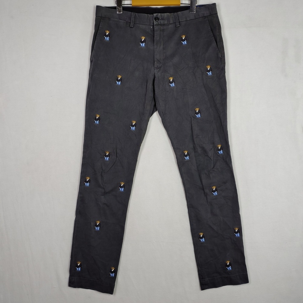 Polo Ralph Lauren Mens Slim Fit Polo Bear Embroidered Chino Pants Grey 34x34